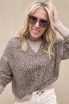 Khaki Leopard Print Patchwork Crew Neck Sweatshirt Sweatshirts & Hoodies bbc45d7cc61e332a