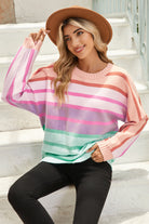 Multicolour Striped Ribbed Edge Gradient Loose Sweater Sweaters bbf2010e9e98ca5b