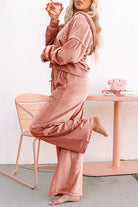 Peach Blossom Velvet Zip-up Hoodie and Wide Leg Pants Set Two Piece Pants Sets bc035300a420aa5f