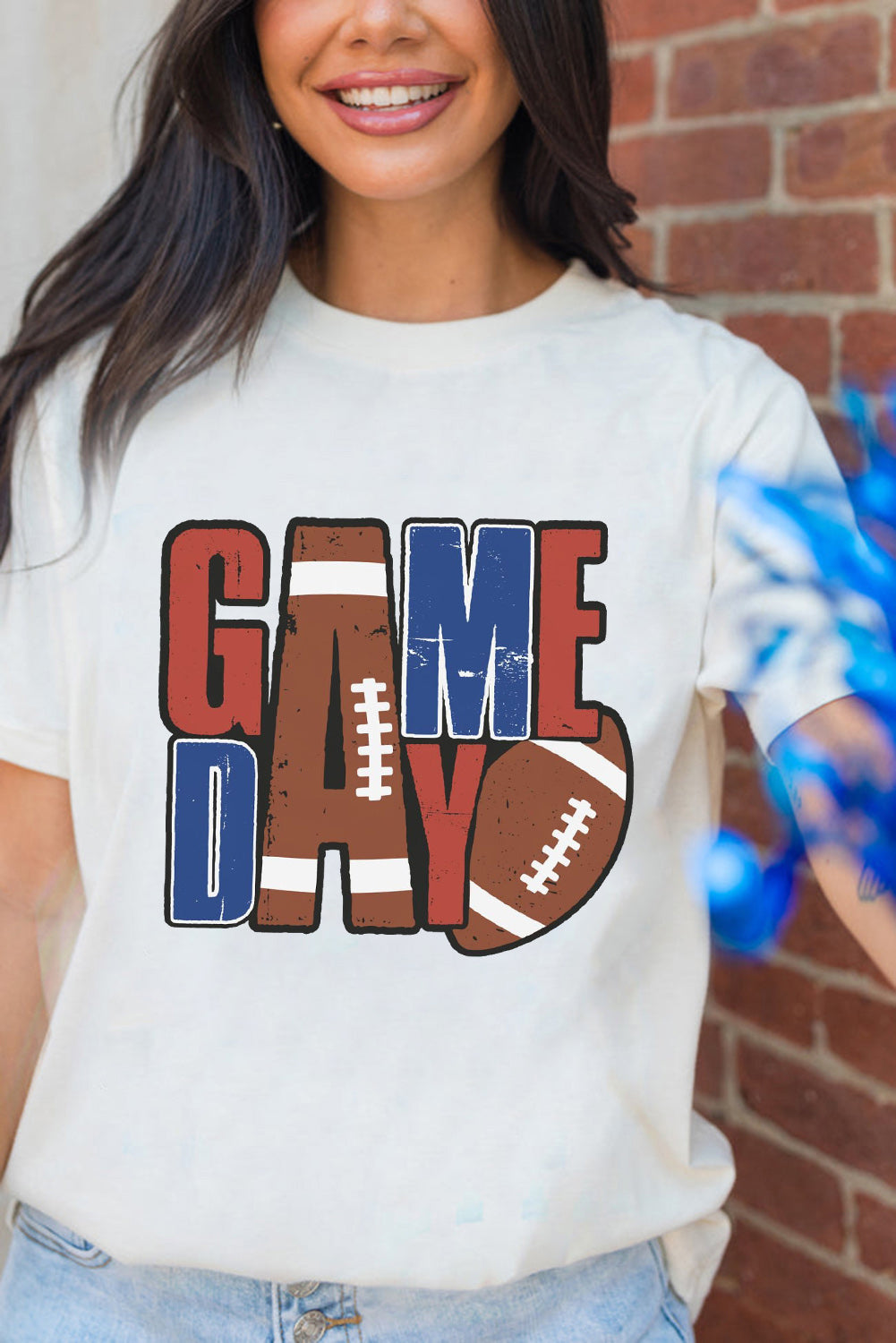 White GAME DAY Football Letter Heat Transfer Printing Graphic T Shirt Graphic Tees bc346ad6dfd28a66