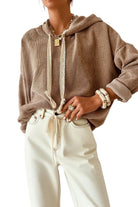 Smoke Gray Thermal Textured Leopard Drawstring Baggy Hoodie Sweatshirts & Hoodies bc35e30313894b41