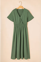 Green Surplice Neckline Smocked High Waist Plus Size Maxi Dress Plus Size Dresses bc8a5d3192b34f0a
