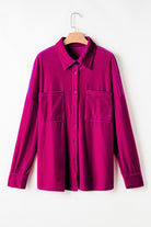 Bright Pink Plus Size Velvet Chest Pocket Drop Shoulder Shirt Plus Size Tops bc95cdbfc26c88ef