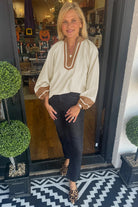 Jet Stream Colorblock Contrast V-neck Long Sleeve Blouse Blouses bca91545f7f54243