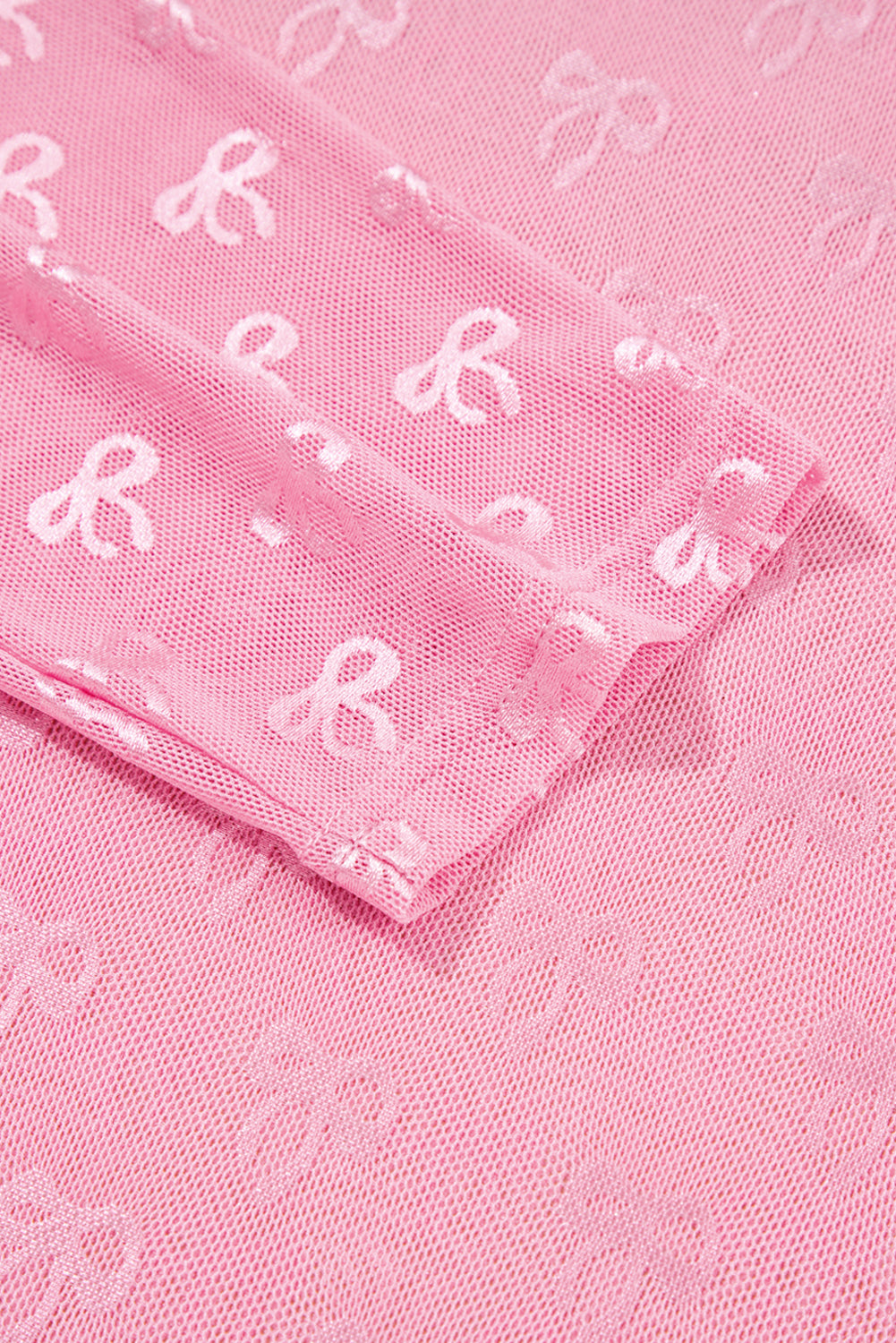 Pink Plus Size Bow Embroidered Mesh Long Sleeve Top Plus Size Tops bceef018e8e83565