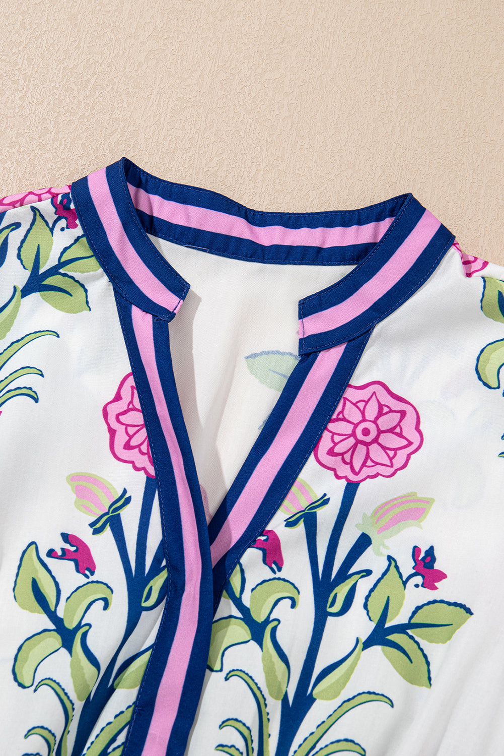 Blue Floral Ruffle Hem Pop of Color Neckline Dress Midi Dresses bd16a7767941e1dc