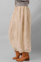 Oatmeal Embroidered Mesh Overlay Flowy Long Skirt Skirts bd4958c9edc67c57