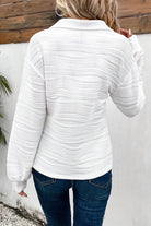 White Solid Color Zipper V Neck Pullover Sweatshirt Sweatshirts & Hoodies bd785f0fdd291bc5
