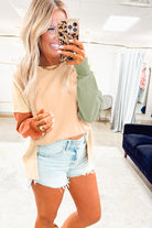 Beige Colorblock Patchwork Split Hem Casual Sweatshirt Sweatshirts & Hoodies bd8f64a3612fbd33