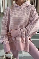 Rose Stripe Thumbhole Side Slits Drop Shoulder Loose Fit Hoodie Sweatshirts & Hoodies bde79e586d31ba0a
