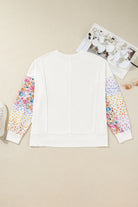 White Plus Size Exposed Seam Detail Contrast Dot Floral Patchwork Sleeve Sweatshirt Plus Size Tops bdf3309ef36dcb0a