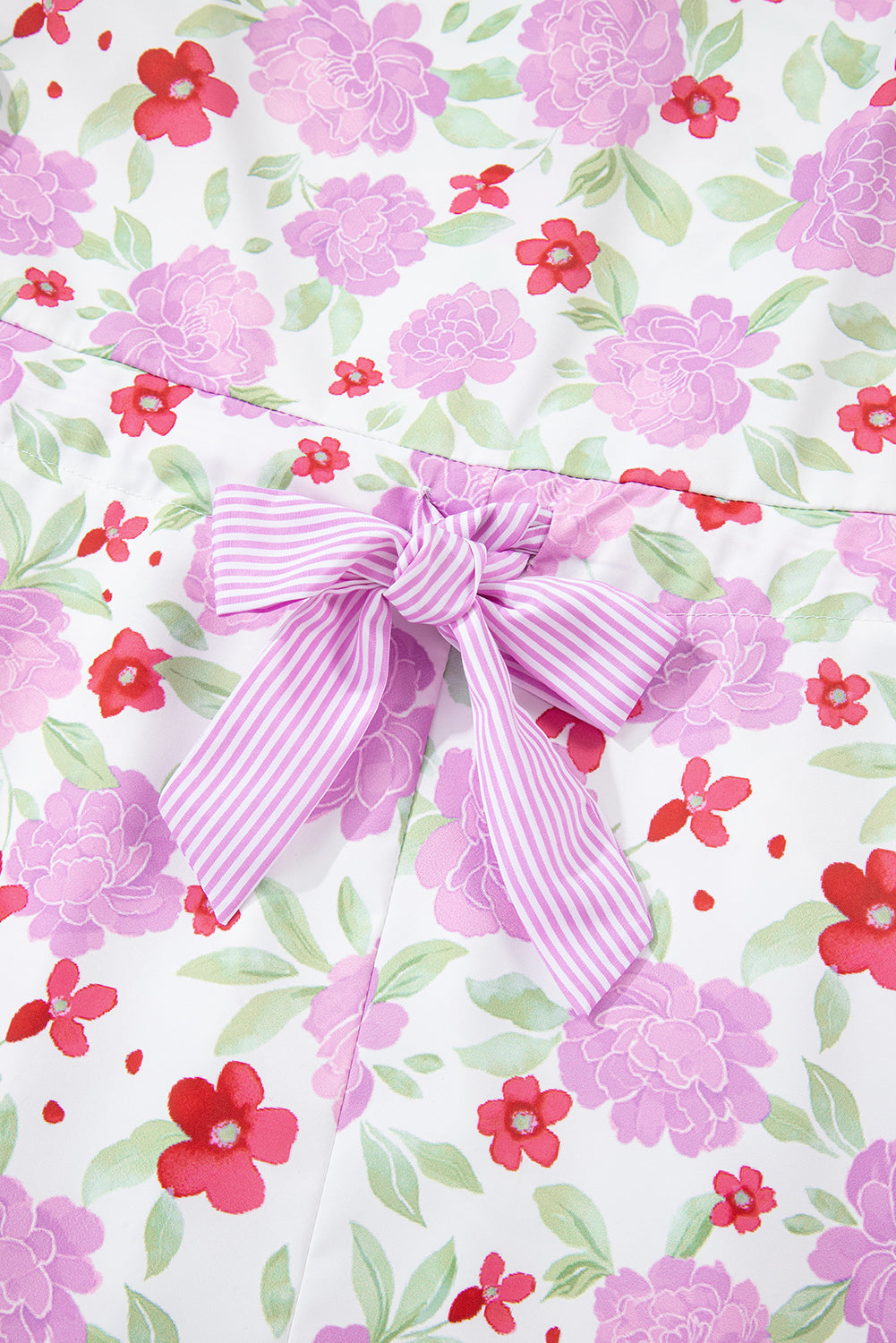 Pink Floral Print Striped Trim Flowy Mini Dress Short Dresses bdf35ebb19a8771f