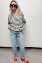 Gray Stripe Button Front Ribbed Trim Short Cardigan Cardigans be5e15c9f22d8eee