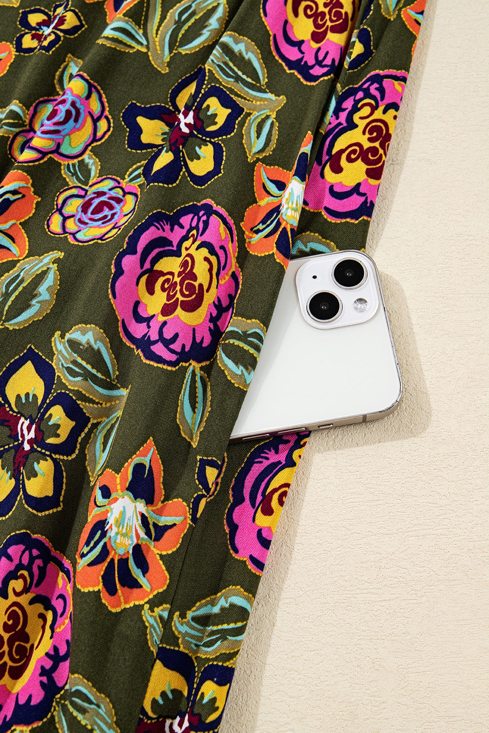 Green Floral Print Split Neck Bubble Sleeve Mini Dress Short Dresses be922058d2ce4512