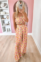 Pink Boho Floral Bandeau Top and High Waist Wide Leg Pants Set Two Piece Pants Sets be96a4c18807373b