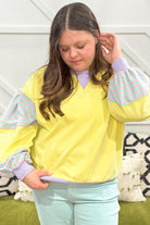 Yellow Striped Colorblock Patchwork Plus Size Pullover Sweatshirt Plus Size Tops bec69b99152a027a