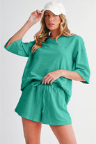 Bonbon Loose V Neck Tee and Drawstring Shorts Set Two Piece Shorts Sets bec901f4314bfdc4