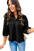Black Textured V Neck Colorblock Cuffs Sweatshirt Sweatshirts & Hoodies bf15c351a2f8965d