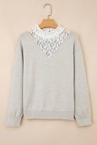 Light Grey Button Keyhole Lace Patchwork Drop Shoulder Sweater Sweatshirts & Hoodies bf2349af63969071