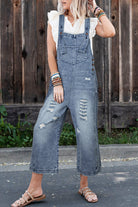 Black Distressed Bib Pocket Wide Leg Denim Overall Jumpsuits bf25c3414bee63bb
