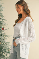 White Solid Color Hollow Knit Open Front Cardigan Cardigans bf58f309c9326e17