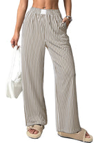 Brown Striped Elastic Waistband Pocketed Loose Pants Pants bf6973ec5d1d98a3
