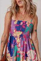 Purple Floral Print Shirred Spaghetti Strap Loose Maxi Dress Maxi Dresses bf7d926acf417fa7