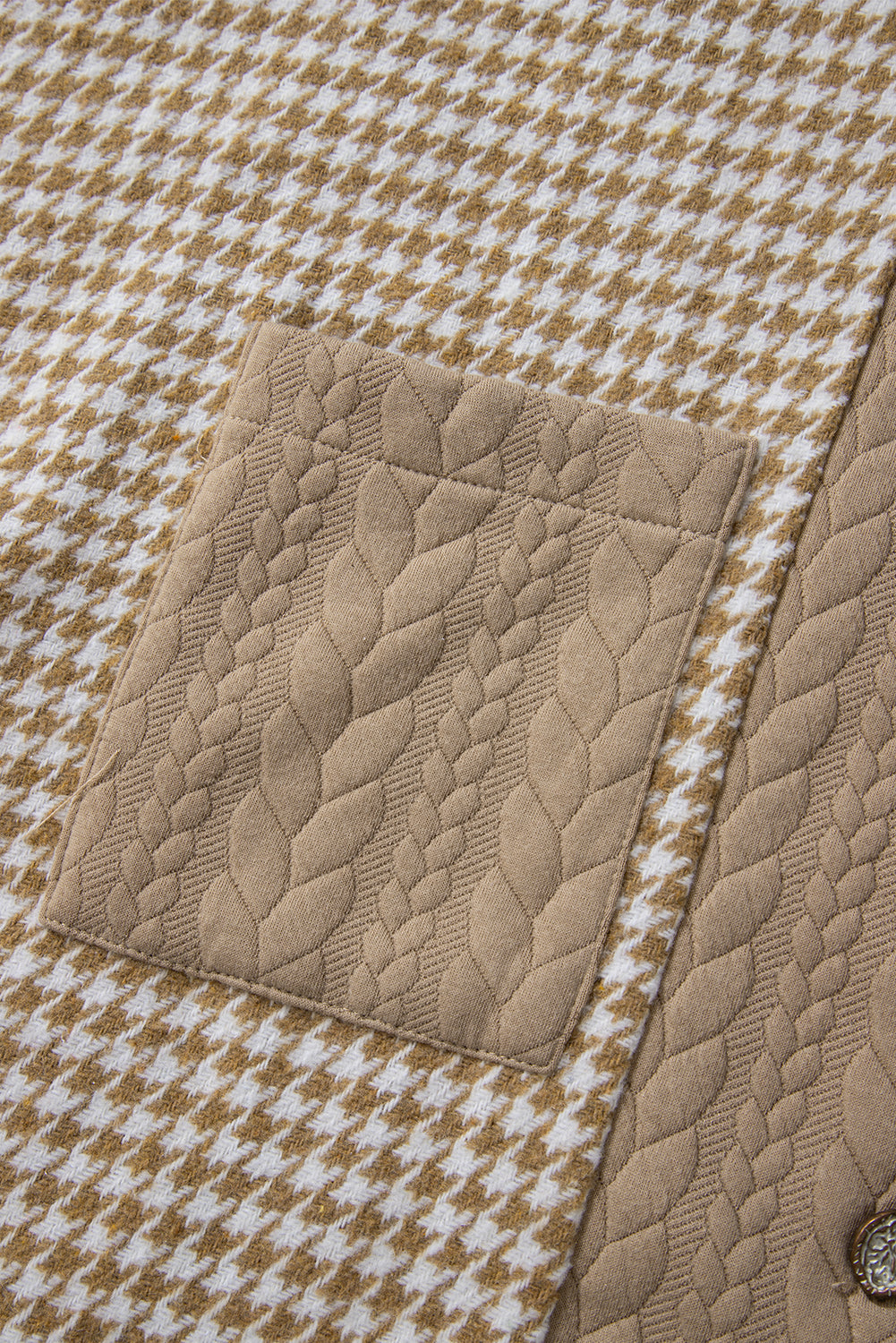 Khaki Houndstooth Textured Patchwork Loose Shacket Jackets bf7ff2ba82b351c3