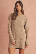 Mist Green Twist Cable Knit Drop Shoulder Loose Fit Sweater Dress Sweater Dresses bfc41ec7e75853af