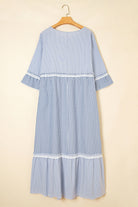 Sky Blue Crisscross Lace Detail Mixed Striped Patchwork Plus Size Dress Plus Size Dresses bfcad551c2c0f397