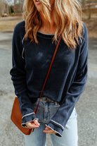 Brown Textured Crewneck Long Sleeve Top Long Sleeve Tops bfd68d4f9bee0331