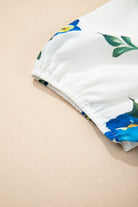 White Plus Size Floral Puff Sleeve Contrast Tie V Neck Flowy Dress Plus Size Dresses bff44904d302bae5