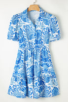 Sky Blue Boho Floral Print Frill Tiered Mini Dress Short Dresses bff8e7508dc3c514