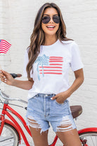 White American Flag Bow Knot Heat Transfer Printing Crew Neck T Shirt Graphic Tees c03a9abce4919b8f