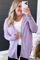 Orchid Petal Plus Size Waffle Knit Button Front Cardigan Plus Size Sweaters&Cardigans c09b7c315c3bca11
