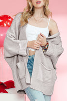 Gray Batwing Sleeve Pocket Oversized Cable Knit Cardigan Cardigans c09d24eb8c6e8754