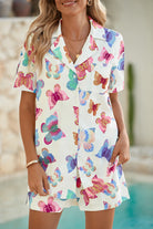 Multicolour Butterfly Print Button-up Shirt & Shorts Pajama Set Two Piece Shorts Sets c0c5c0ce679bd7d9