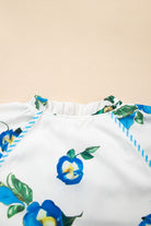 White Plus Size Floral Puff Sleeve Contrast Tie V Neck Flowy Dress Plus Size Dresses c0d4ed49ee28bf41