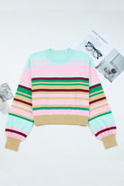 Multicolour Striped Knit Ribbed Trim Boxy Fit Cropped Sweater Sweaters c0d86ba1f5fec006