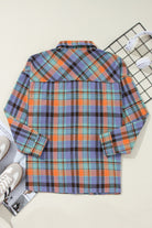 Orange Plaid Print Pocket Loose Shirt Shacket Long Sleeve Tops c10f41682ccfaccd