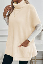 Jet Stream Plain Knit Casual Turtleneck Short Sleeve Tunic Sweater with Pockets Sweaters c13c5278be752e94