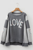 Dark Grey Floral LOVE Graphic Patchwork Uneven Hem Sweatshirt Sweatshirts & Hoodies c1a72209a72937a0