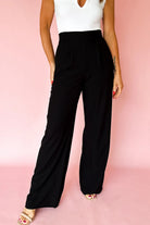Black Pleated Detail Pull On Pants Pants c1b679cbf458e6a1
