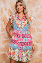 Rose Floral Ethnic Print Ruffle Mini Dress Short Dresses c1df504799b4ad36