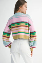 Multicolour Striped Knit Ribbed Trim Boxy Fit Cropped Sweater Sweaters c1e848816e113927