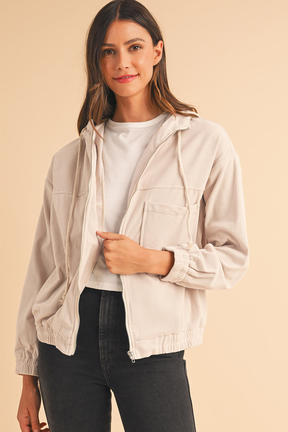 Real Teal Corduroy Drawstring Hooded Pocket Zip Up Jacket Jackets c21e79caf8086c20