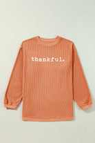 Orange thankful Letter Heat Transfer Printing Ribbed Crew Neck Thanksgiving Sweatshirt Graphic Sweatshirts c22a36747ebd7a2c