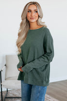 Mist Green Ribbed Plain Long Sleeve Loose Top Long Sleeve Tops c230df2875ec1e09