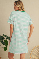 Green Stripe Ruffle Short Sleeve T Shirt Mini Dress Short Dresses c2589c4a01d9780e