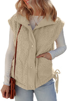 Beige Faux Fur Snap Button Front Knot Side Plush Vest Coats c268d9a2f7c1fca5